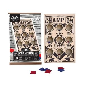 Jeu de poche Rustik et la boite de rangement ainsi que quelques poches rouges et bleues 