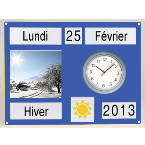 Tableau d'orientation bleu avec horloge