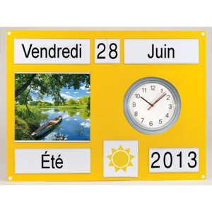 Tableau d'orientation jaune avec horloge